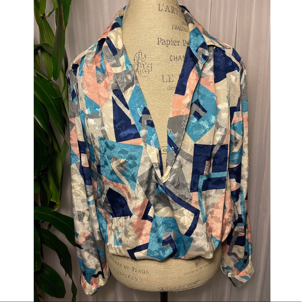 Vintage 80’s Silky Button Up Long Sleeve Blouse by Da-Rue of California 14/L